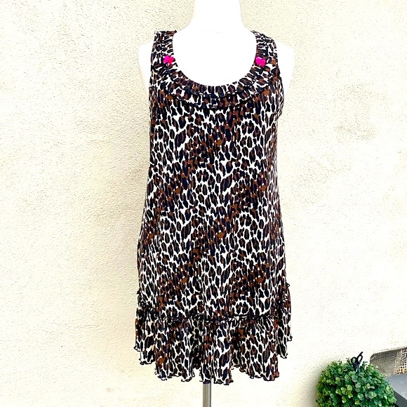 BETSEY JOHNSON leopard print dress nightie chemise slip long tank top tunic 2X